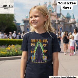 Vintage Disney Villains Shirt: Maleficent Sweatshirt, Retro Evil Queen Jafar Hades Ursula T-Shirt, Disneyworld Villain Shirt, Disney Gifts Youth Tee - Navy