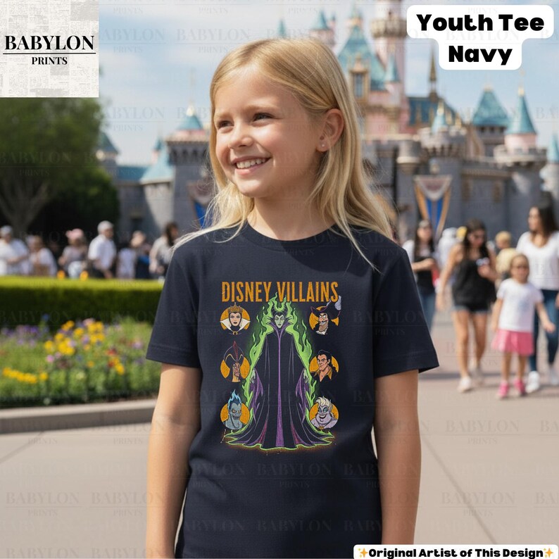 Vintage Disney Villains Shirt: Maleficent Sweatshirt, Retro Evil Queen Jafar Hades Ursula T-Shirt, Disneyworld Villain Shirt, Disney Gifts Youth Tee - Navy