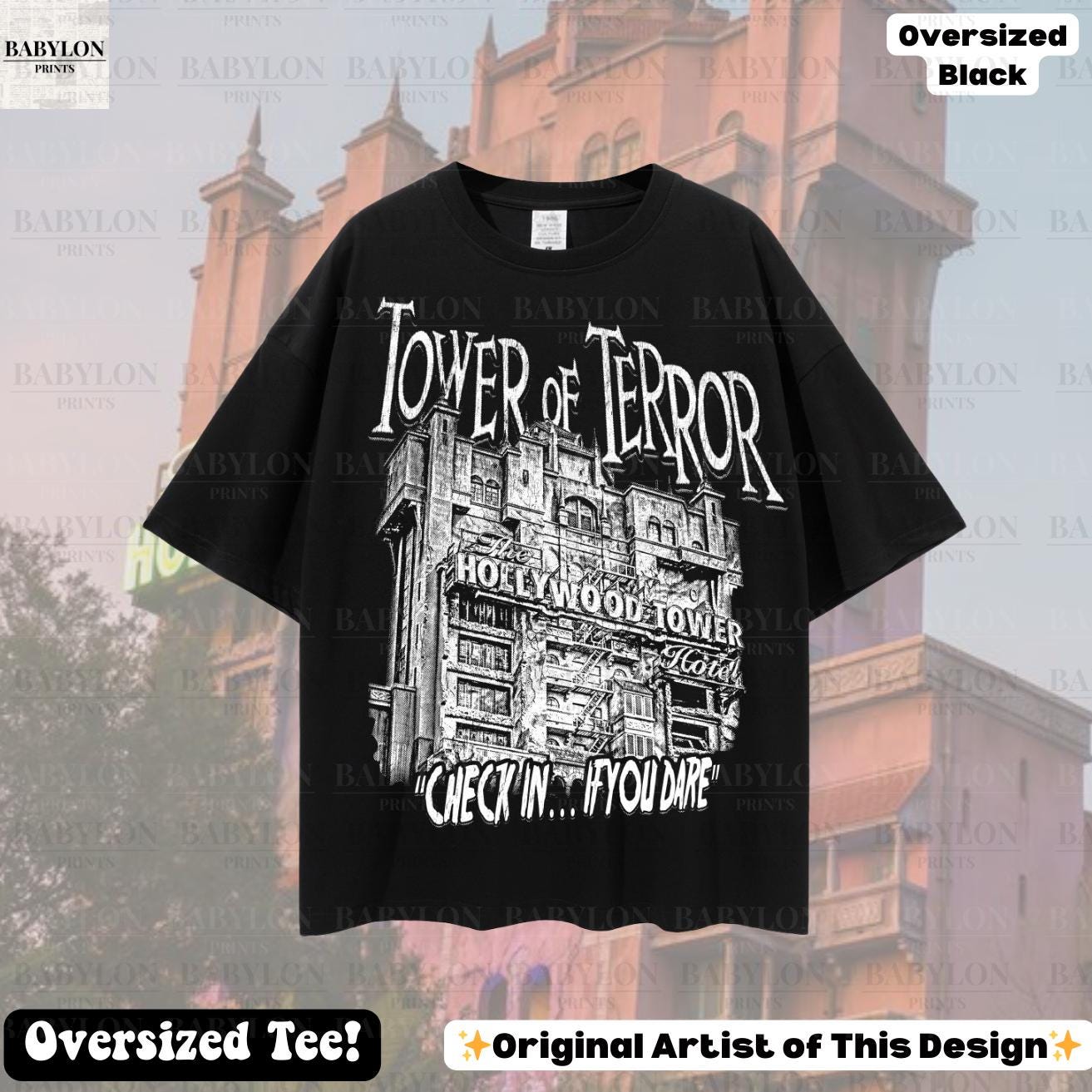 Disney Tower of Terror Tシャツ ブラック Oversized Tower of Terror Shirt: Disney Rides Shirt, Disneyworld