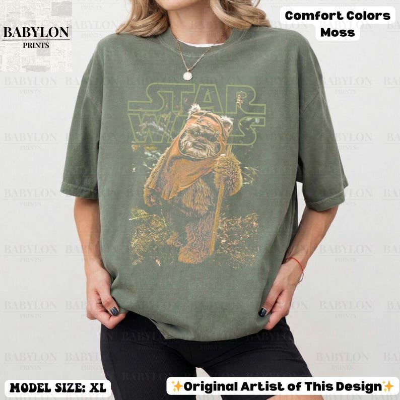 Vintage Ewok Star Wars Shirt: Return of the Jedi Tee, Retro Star Wars Endor Sweatshirt, Disneyworld Galaxys Edge Shirt, Disneyland Hoodie ComfortColor-Moss