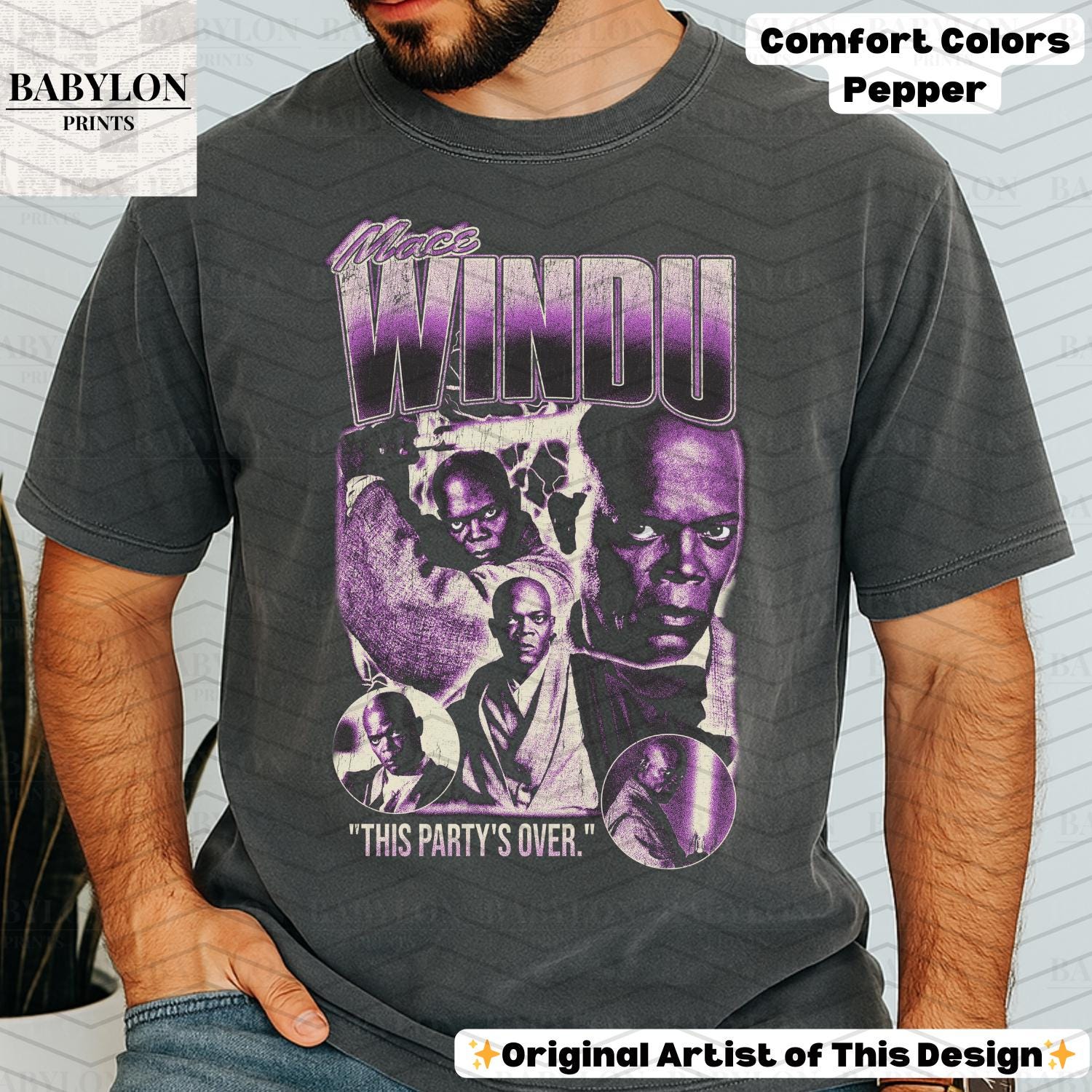 Vintage Mace Windu Star Wars T Shirt, Mace Windu Jedi Shirt, Star