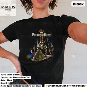 Vintage Disney Skönheten och Odjuret-skjorta, Belle Princess-skjorta, saga lika gammal som tiden, Disneyland Walt Disneyworld-resa, Belle Beast-skjorta Women Baby Tee Black