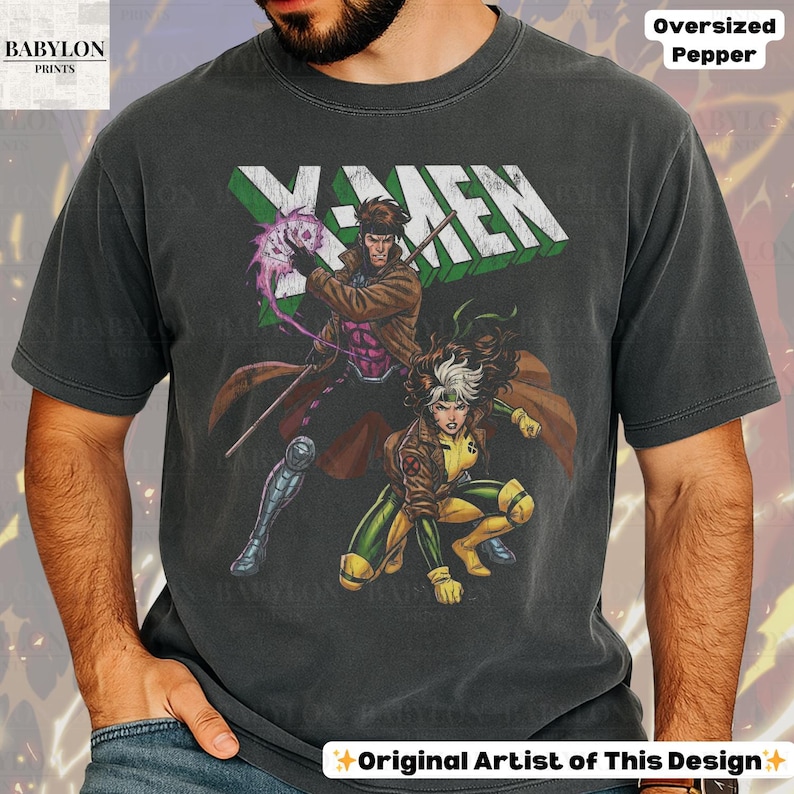 Oversized Gambit and Rogue X-Men Shirt: Marvel Rogue Tee, X-Men Mutant Shirt, Retro X-Men 97 Shirt, X-Men Comic Gambit Rogue Marvel Gift Tee image 16