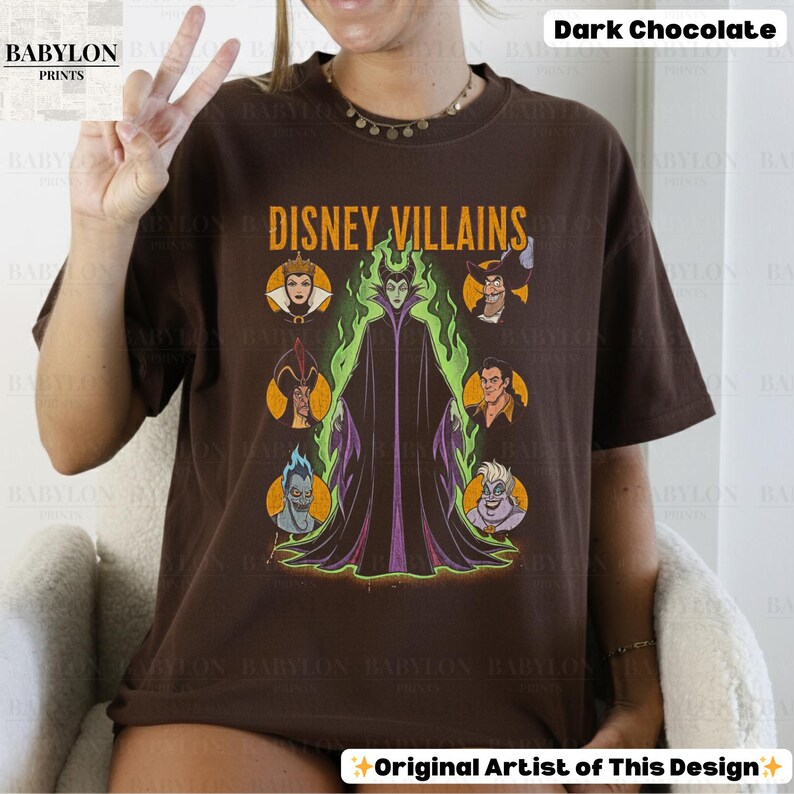 Vintage Disney Villains Shirt: Maleficent Sweatshirt, Retro Evil Queen Jafar Hades Ursula T-Shirt, Disneyworld Villain Shirt, Disney Gifts Classic Unisex Crewneck T-shirt - Dark Chocolate