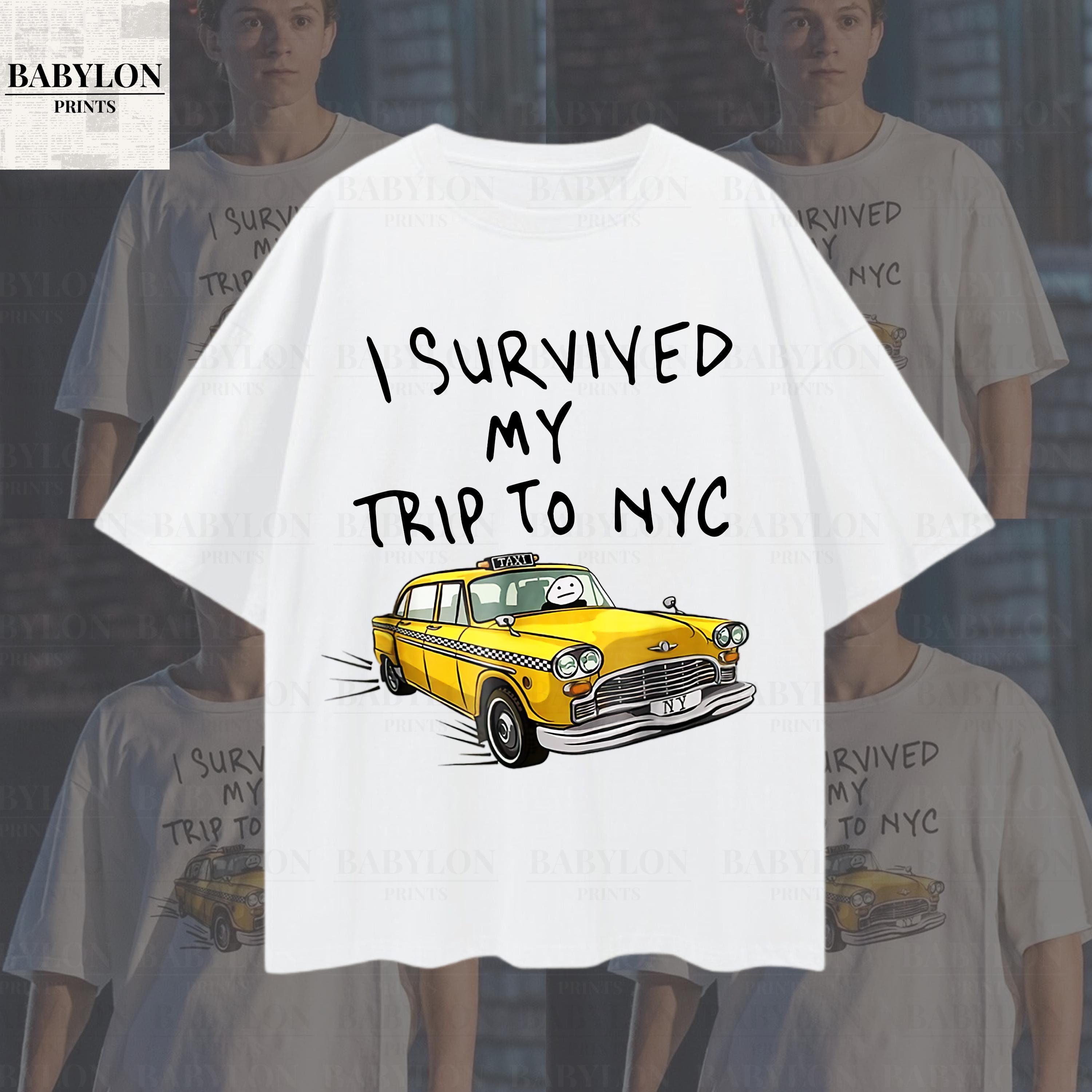 Camiseta Taxi I Survived my trip to NYC Tom Holland unissex e baby look MALHA COM ELASTANO