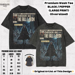 May include: Black and pepper-colored oversized t-shirts with a Star Wars graphic. The graphic reads "Order 66 The Fall of the Jedi" and features a comic book style design. The shirts are available in sizes S to 3XL.