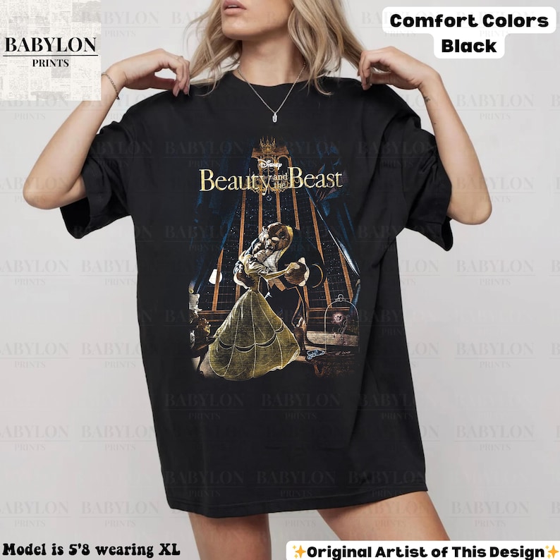 Vintage Disney Skönheten och Odjuret-skjorta, Belle Princess-skjorta, saga lika gammal som tiden, Disneyland Walt Disneyworld-resa, Belle Beast-skjorta ComfortColor-Black