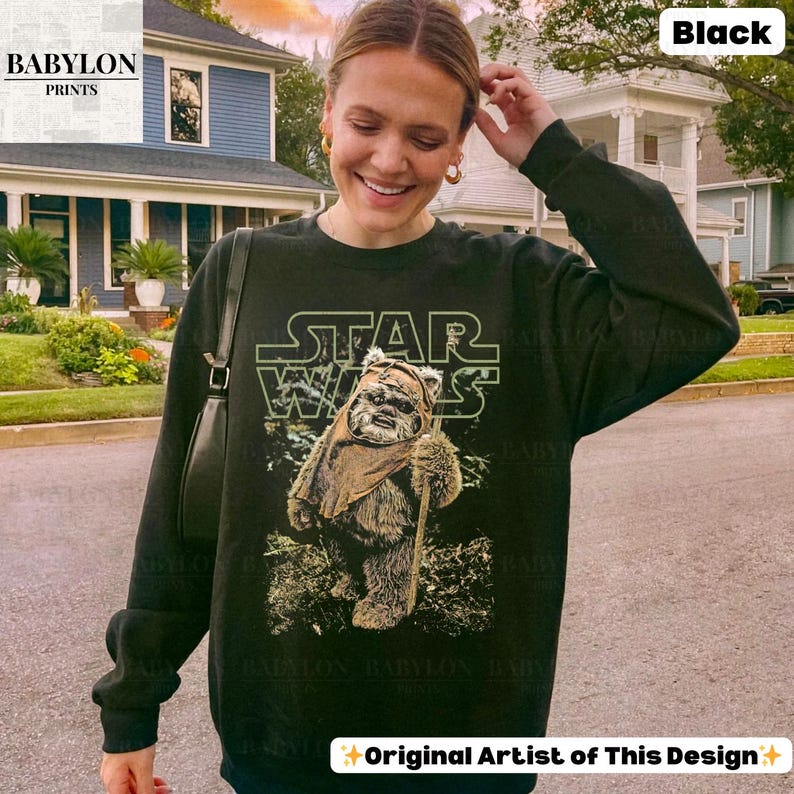 Vintage Ewok Star Wars Shirt: Return of the Jedi Tee, Retro Star Wars Endor Sweatshirt, Disneyworld Galaxys Edge Shirt, Disneyland Hoodie Classic Unisex Crewneck Sweatshirt - Black