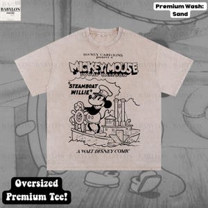 Stor Steamboat Willie-skjorta: Retro Disney Musse Pigg tecknad t-shirt Magic Kingdom T-shirt Steamboat Musse Pigg-skjorta Disneyland-skjorta Premium Wash: Sand