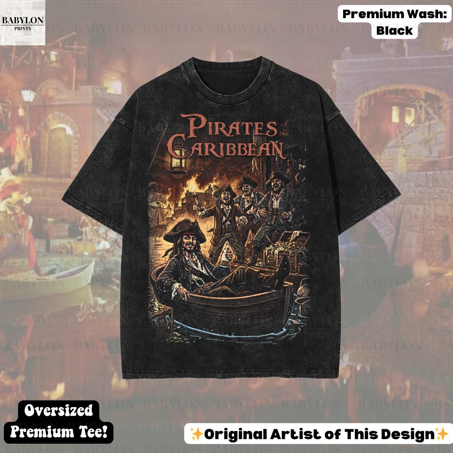 トップス Alexander McQueen pirate ship T-shirt Oversized Pirates of the Caribbean T-shirt: Disneyworld Ride Tee