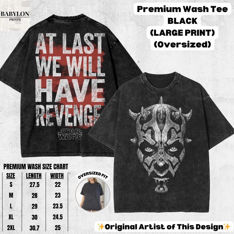 Vintage Darth Maul Star Wars-shirt: Darth Maul Shadow Lord hoodie, Clone Wars-T-shirt, Star Wars Phantom Menace-sweater, Disneyworld-shirt Premium Wash: Black