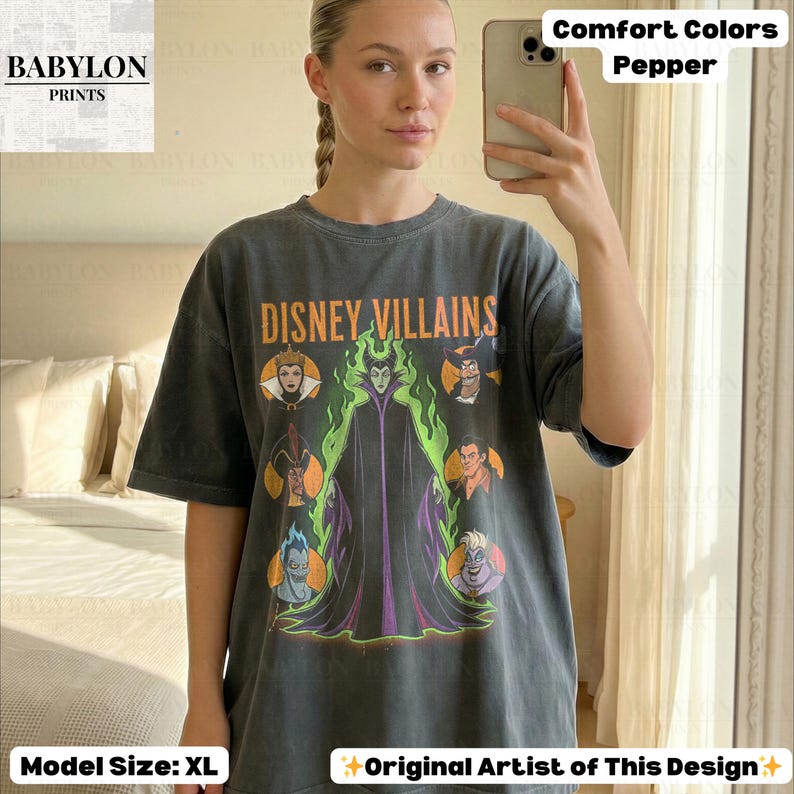 Vintage Disney Villains Shirt: Maleficent Sweatshirt, Retro Evil Queen Jafar Hades Ursula T-Shirt, Disneyworld Villain Shirt, Disney Gifts ComfortColor-Black
