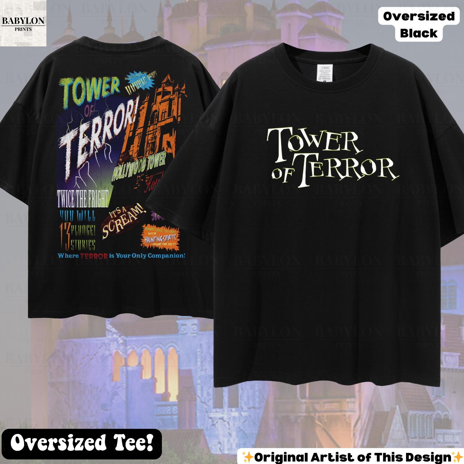 Oversized Tower of Terror T-shirt: Front Back Print Shirt, Disney