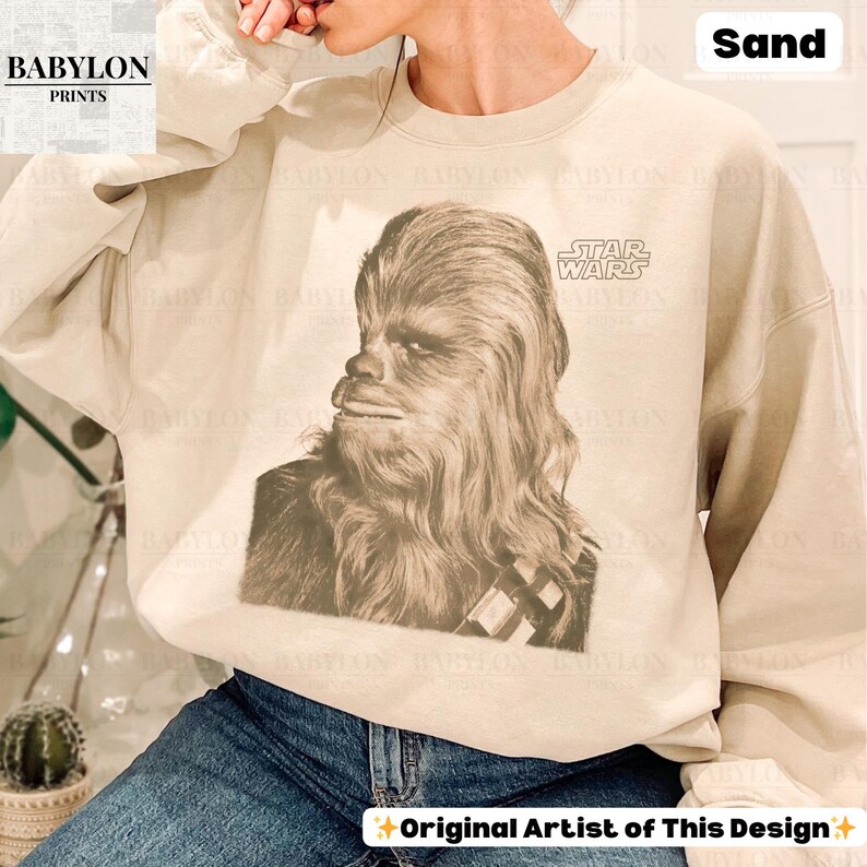 Vintage Star Wars Chewbacca T-shirt: Chewbacca Star Wars Hoodie, Star Wars Sweatshirt, Empire Strikes Back T-shirt, Disneyworld Star Wars-present Classic Unisex Crewneck Sweatshirt - Sand