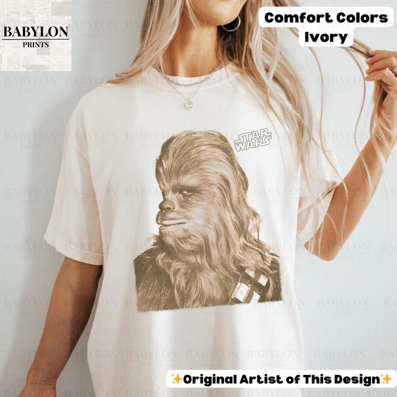Vintage Star Wars Chewbacca T-shirt: Chewbacca Star Wars Hoodie, Star Wars Sweatshirt, Empire Strikes Back T-shirt, Disneyworld Star Wars-present ComfortColor-Ivory