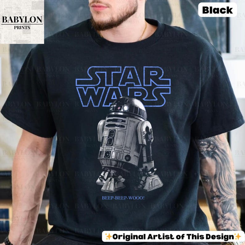 Vintage Star Wars R2D2 Shirt: Retro Star Wars Droids T-Shirt, Disney World T-Shirt, R2-D2 Hoodie, Mai der 4 Classic Unisex Crewneck T-shirt - Black