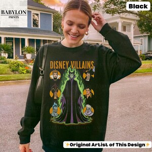 Vintage Disney Villains Shirt: Maleficent Sweatshirt, Retro Evil Queen Jafar Hades Ursula T-Shirt, Disneyworld Villain Shirt, Disney Gifts Classic Unisex Crewneck Sweatshirt - Black
