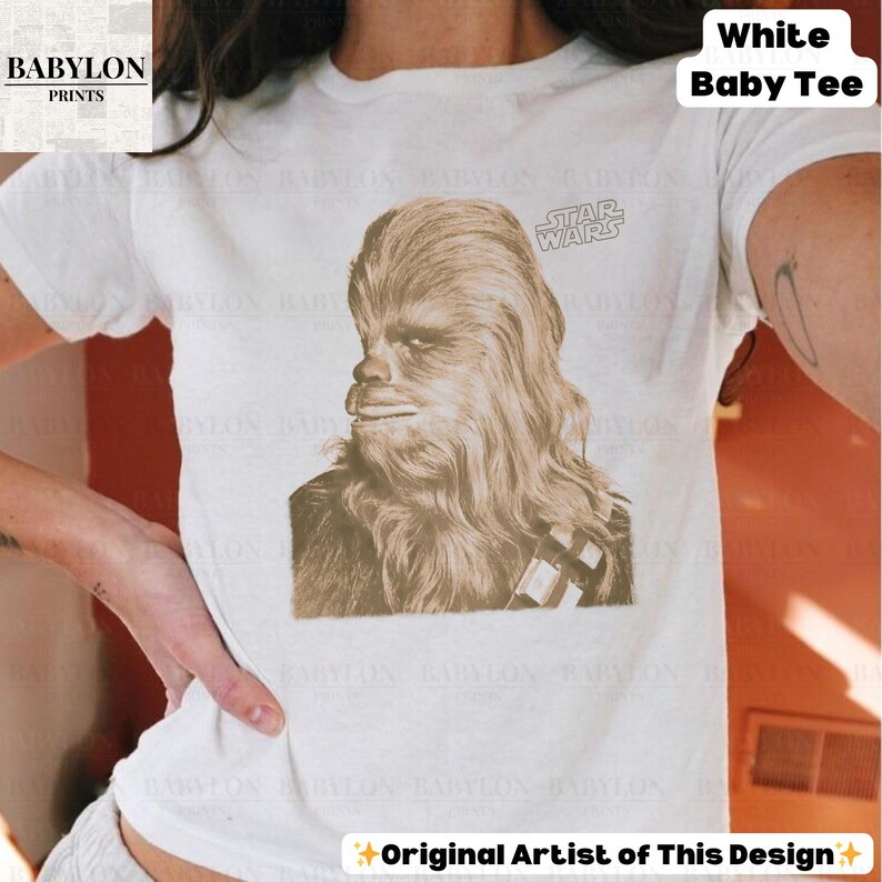 Vintage Star Wars Chewbacca T-shirt: Chewbacca Star Wars Hoodie, Star Wars Sweatshirt, Empire Strikes Back T-shirt, Disneyworld Star Wars-present Women Baby Tee White