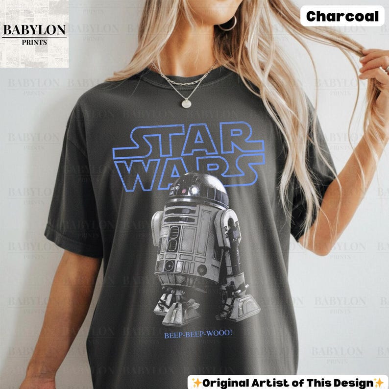 Vintage Star Wars R2D2 Shirt: Retro Star Wars Droids T-Shirt, Disney World T-Shirt, R2-D2 Hoodie, Mai der 4 Classic Unisex Crewneck T-shirt - Charcoal
