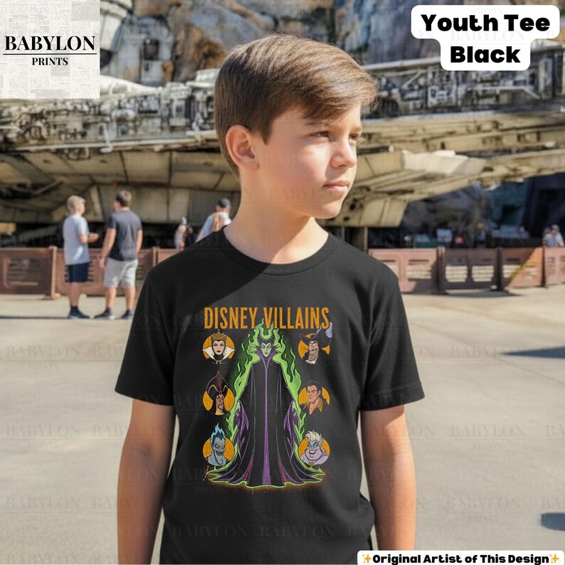 Vintage Disney Villains Shirt: Maleficent Sweatshirt, Retro Evil Queen Jafar Hades Ursula T-Shirt, Disneyworld Villain Shirt, Disney Gifts Youth Tee - Black
