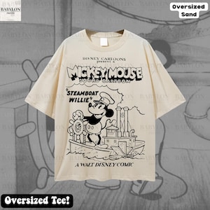 Stor Steamboat Willie-skjorta: Retro Disney Musse Pigg tecknad t-shirt Magic Kingdom T-shirt Steamboat Musse Pigg-skjorta Disneyland-skjorta Oversized Sand