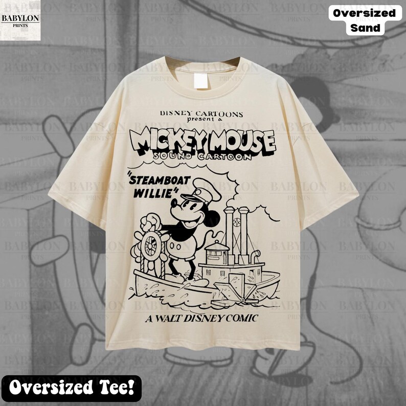 Stor Steamboat Willie-skjorta: Retro Disney Musse Pigg tecknad t-shirt Magic Kingdom T-shirt Steamboat Musse Pigg-skjorta Disneyland-skjorta Oversized Sand
