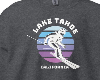 Retro Lake Tahoe Ski Club - Sudadera unisex de cuello redondo con estampado gráfico de esquiador vintage