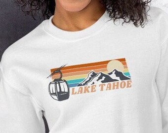 Sudadera retro vintage con cuello redondo de Lake Tahoe California - Jersey unisex para entusiastas del esquí y el snowboard