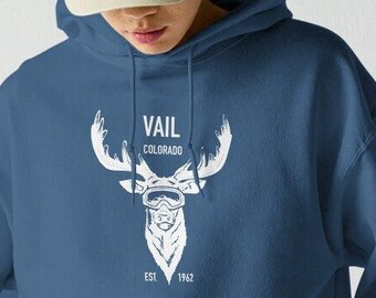 Sudadera vintage de Vail con gráfico de ciervo: recuerdo perfecto con capucha para los visitantes de Colorado