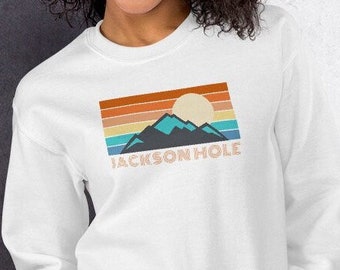 Jackson Hole Wyoming Retro Ski / Snowboard Mountain Crew Neck Unisex Sweatshirt