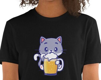 Cattastic Birthday Shenanigans Tee "Purrfectly Fun and Furry Celebrations!" with Beer Tshirt Design