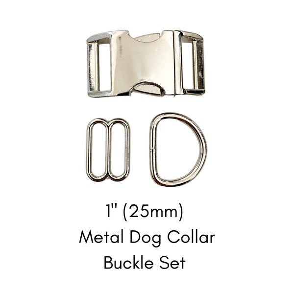 1" (25mm) Metal Buckle Set / Includes Buckle, Triglide, and D ring / Dog Collar Hardware Kit / Make a Dog Collar