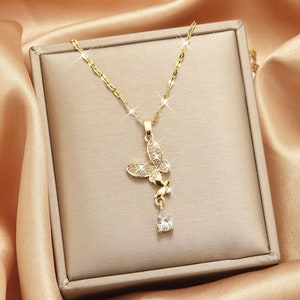 Tassel Butterfly Necklace, 18K Gold Plated, Layering Necklaces, Minimalist Necklace, Dainty Necklace,