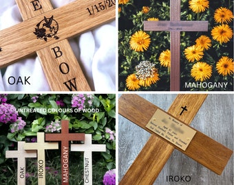 personalised wooden memorial cross, Wooden cross, engraved plaque, solid wooden cross, memorial cross