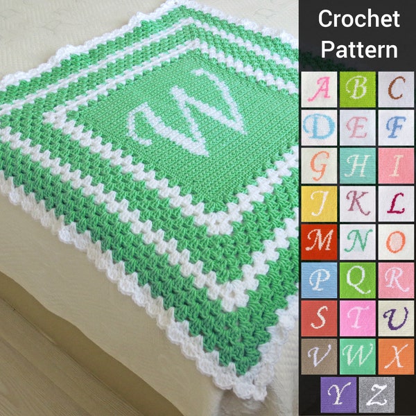 Crochet Pattern Personalized Baby Blanket for Girl, Boy — Alphabet Crochet Pattern — Monogram Baby Blanket — Granny Square Blanket — Afghan