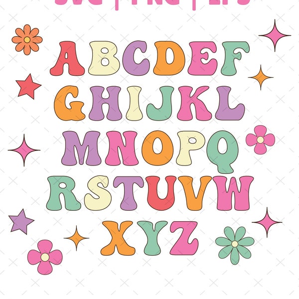 Retro Love Alphabet Set - PNG Retro Letters, SVG Retro Letters, Alphabet Set, Retro Clip Art, Sublimation Alphabet, birthday letters