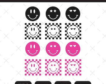 Paquete de imágenes SVG de caras sonrientes a cuadros – Listo para Cricut (Descarga digital)