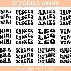 Zodiac Signs SVG Bundle, Horoscope SVG,  Zodiac cricut, Cut File Cricut, zodiac typography