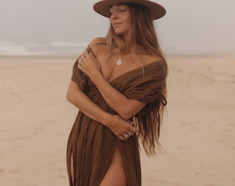 Brown Cotton Gauze Maxi Dress: Bohemian Goddess Style