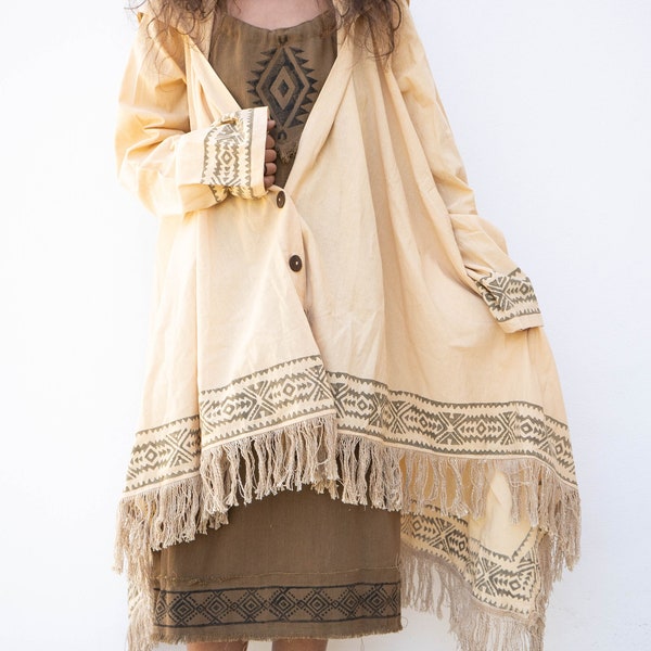 Sahara Hooded Vest - Ethnic Printed Cardigan - Tribal Hooded Poncho for Women - Boho Chic - Spiritual Garment - Earthy Clothing