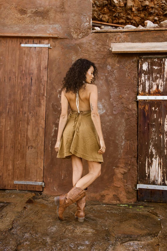 Bohemian Brown Dress, Hippie Women's Robe, Organic Cotton Summer Dress, Earthy Tribal Clothing