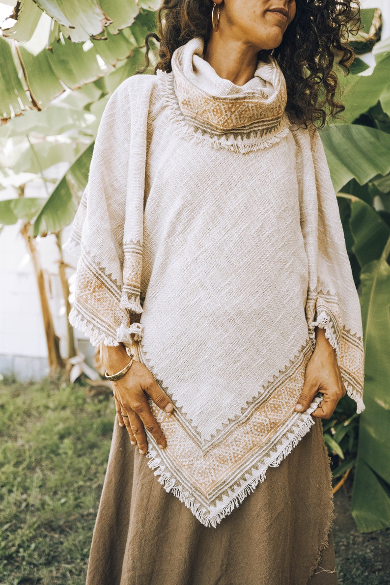 Tribal Poncho Hippie Cape Bohemian Women Hoodie Natural Clothing image 6