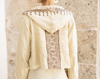 Cardigan bohème - Sweat à capuche tribal pour femme - Débardeur festival - Vêtements naturels