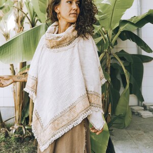 Tribal Poncho Hippie Cape Bohemian Women Hoodie Natural Clothing image 3