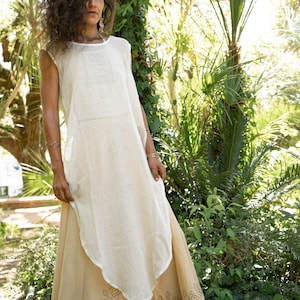 Bohemian White Dress - Ceremony Clothing - Natural Jute Cotton - Spiritual Garment - Light Summer Dress for Women