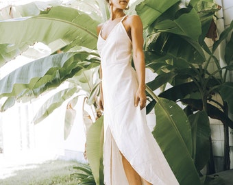 Long Natural Cotton Dress: Bohemian Creme, Adjustable Straps