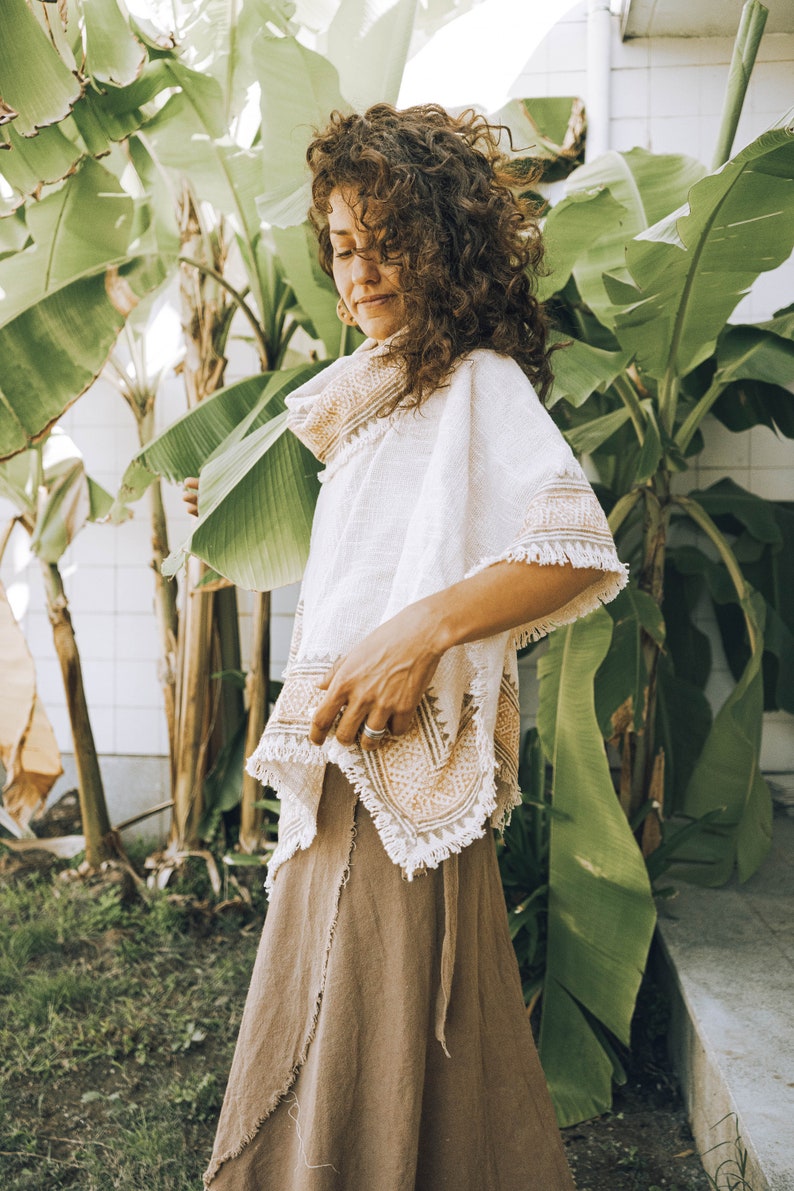 Tribal Poncho Hippie Cape Bohemian Women Hoodie Natural Clothing image 4