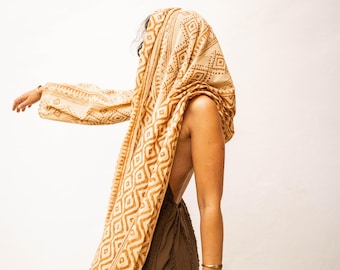 Tribal Cotton Shawl - Hippie Ethnic Shawl - Desert Scarf - Bohemian Shawl - Ceremonial - Neck Wrap - Natural Fabric Scarf - Boho Nomad