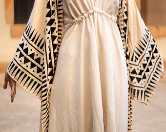 Bohemian Rayon Kimono: Soft Salmon Pink Tribal Caftan, Festival Robe