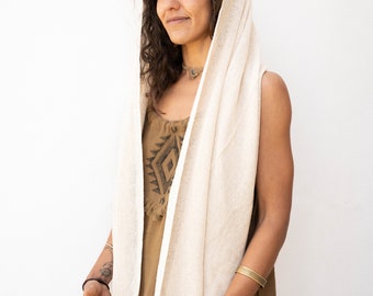 White Shamanic Shawl Natural Clothing Ceremonial Scarf Cotton Jute  Scarf